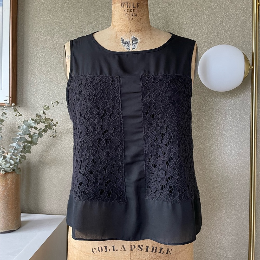 Sheer and Lace Crop Tank in Black. Size L.